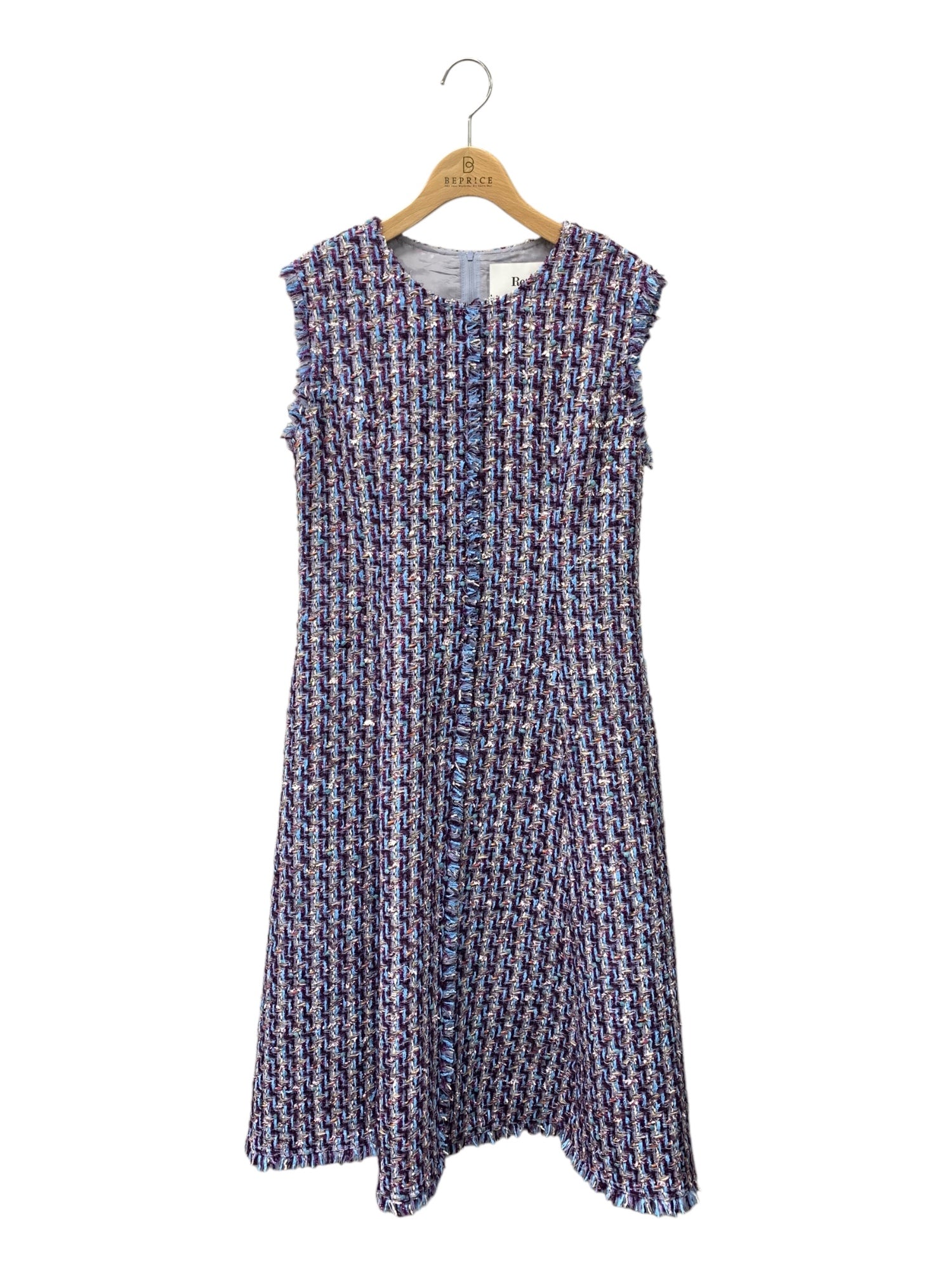 【Reneルネ】超美品♡フランス製ツイードワンピ♪コサージュ付36サイズ ルネ 6316410 ワンピース 36 ブルー ツイード フラワービジュージップ