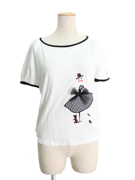 エムズグレイシー Tシャツ カットソー 女性モチーフ刺繍 ワンポイント