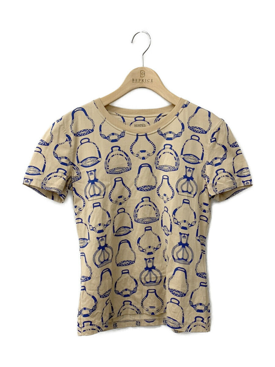 エルメス Tシャツ カットソー Fantaisie d Etrier マイクロTシャツ 総柄 半袖 38