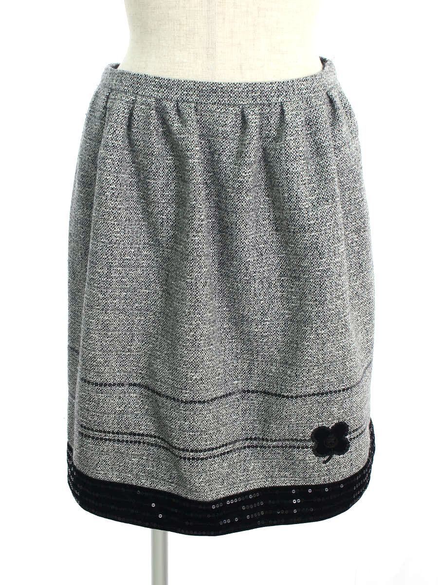 エムズグレイシー スカート ツイード スパンコール ベロア フラワーモチーフ 総柄 38