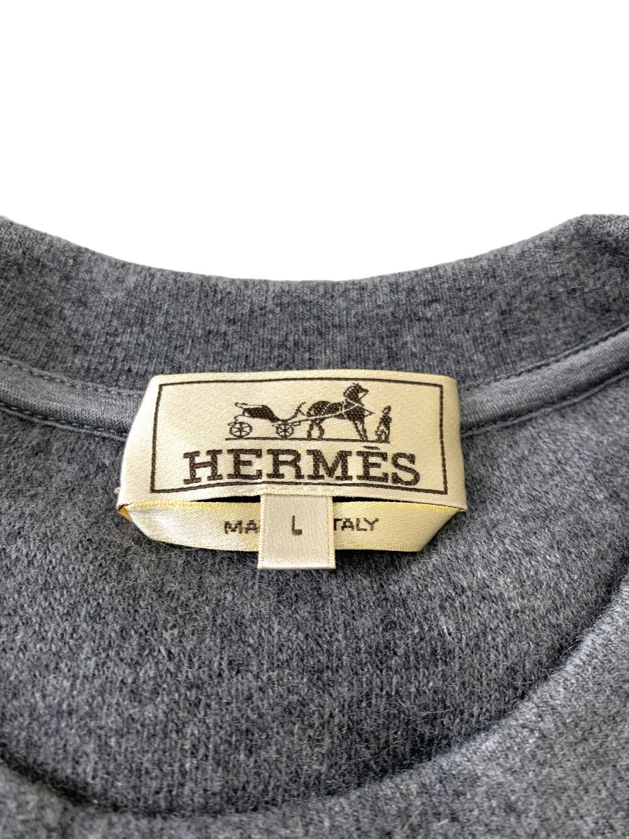 エルメス Crewneck sweater with pocket detail H367715HA76LA ニット セーター L グレー レザーパイピング ITDGN75GXKN8