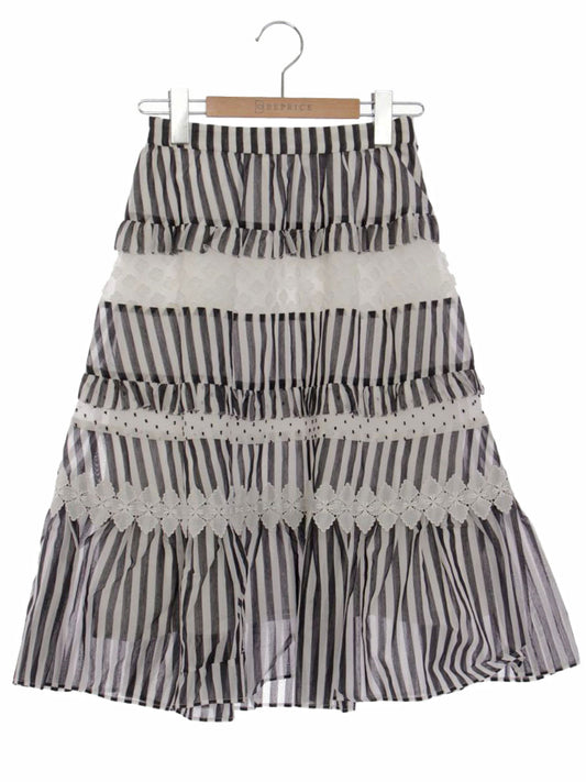 チェスティ Fabric Mix Skirt 12S718 スカート 0 ブラック ストライプ ティアード フレア IT4HJ4XOUKXQ【240503】