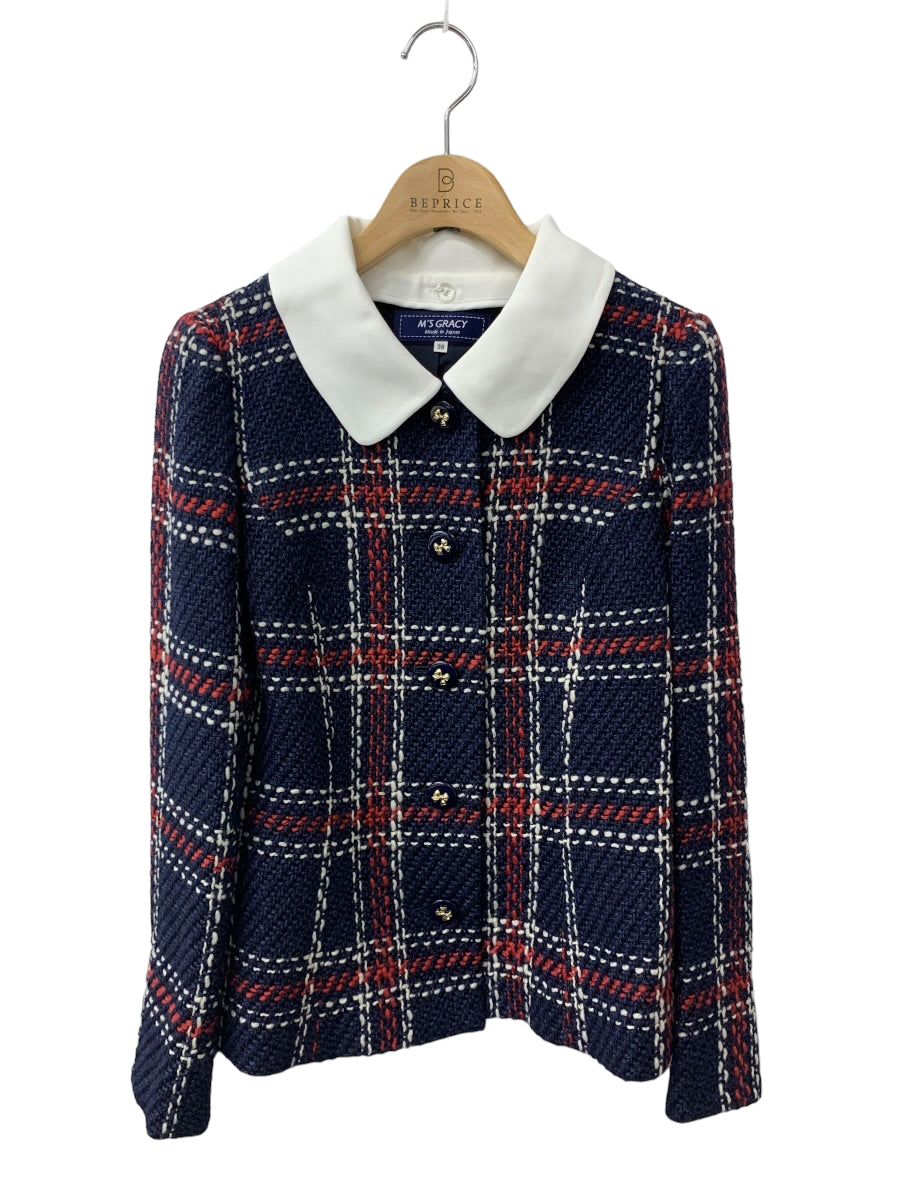 エムズグレイシー Trad Check Jacket 814530 ジャケット 38 ネイビー