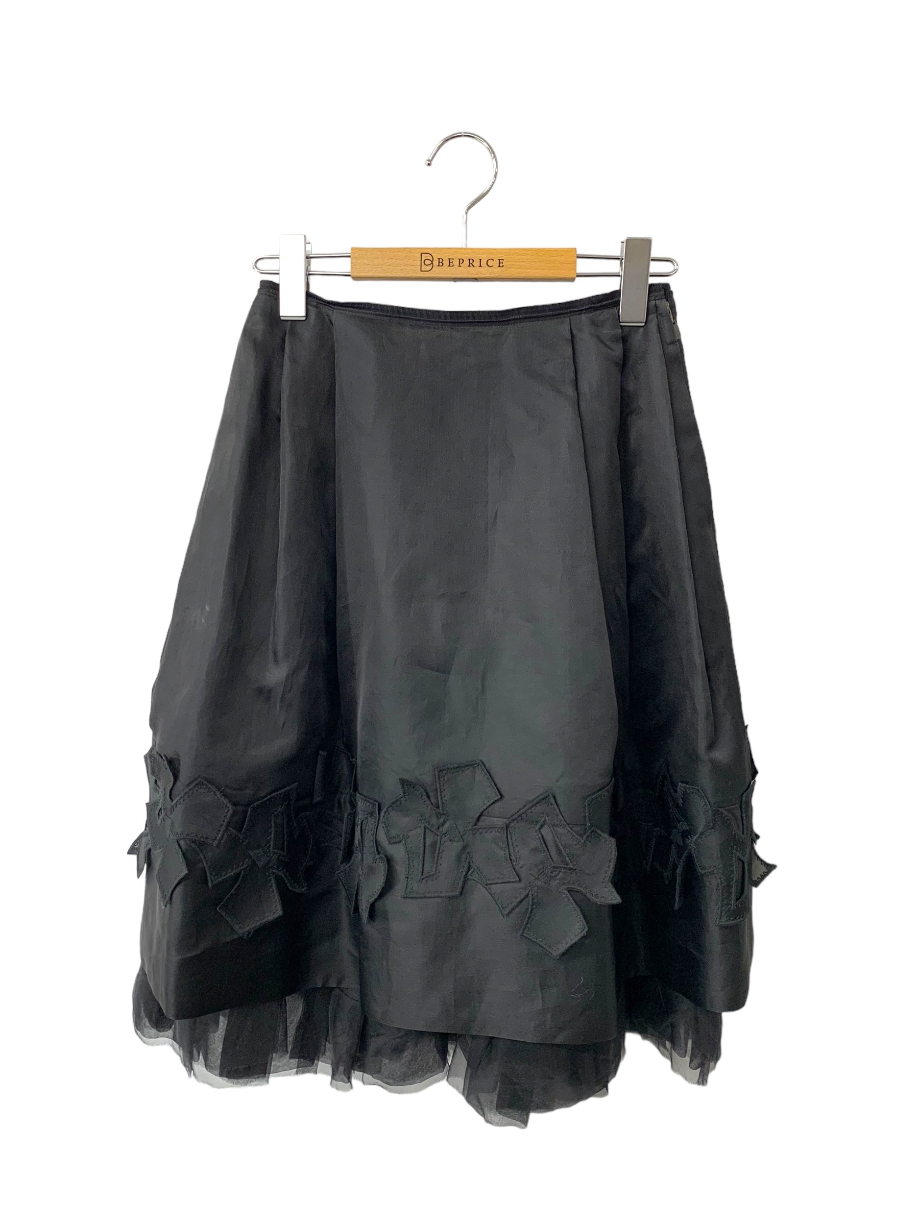 7,520円レア Chloe クロエ 2016 シルク100％ 裾フリル ロングスカート 黒