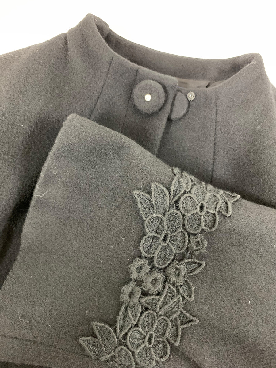 エムズグレイシー 花柄 レース 刺繍 ウール 729523 ウールコート 38 ブラック