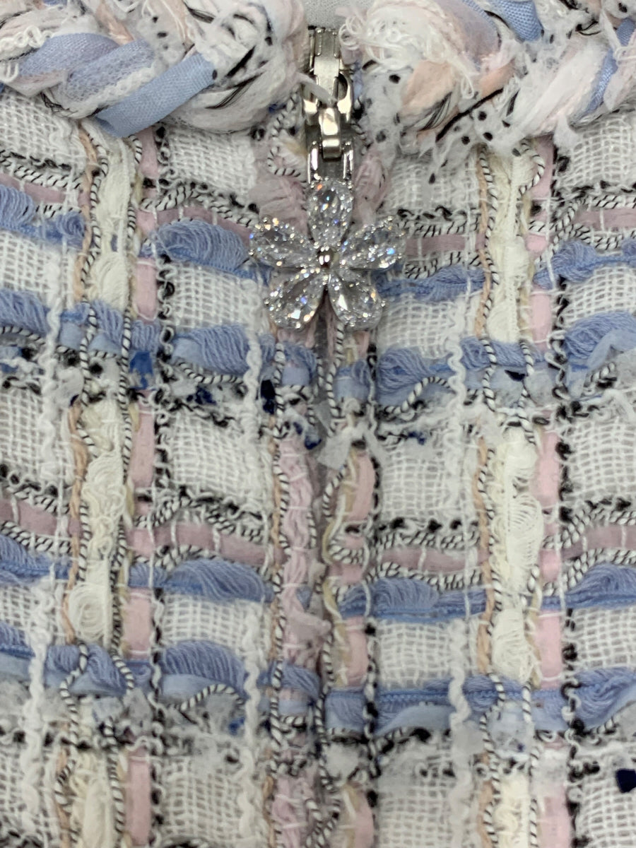 ルネ 6316410 ワンピース 36 ブルー ツイード フラワービジュージップアップ IT9XXW956AWI 【SALE】