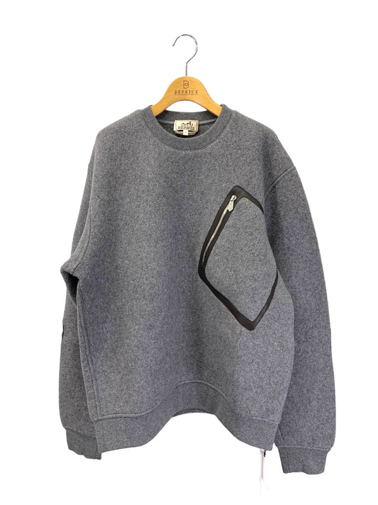 エルメス Crewneck sweater with pocket detail H367715HA76LA ニット セーター L グレー レザーパイピング ITDGN75GXKN8