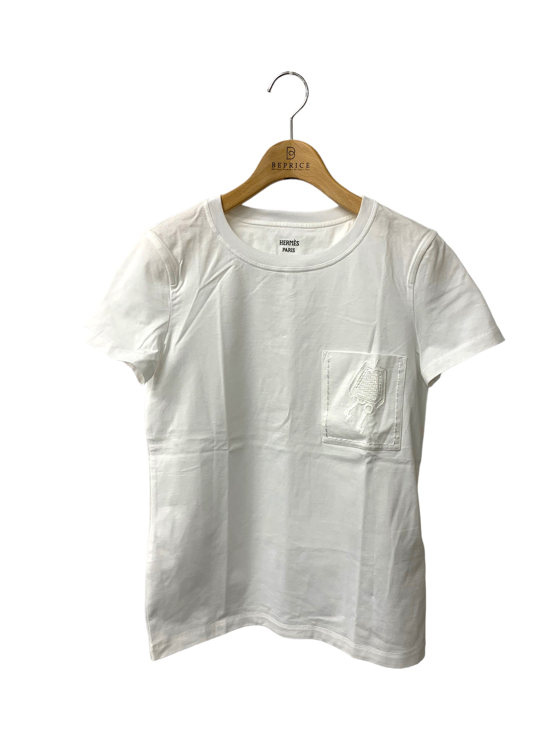 エルメス Tシャツ 34 ホワイト カデナ刺繍 ポケット 21SS ITP240VL1VD4