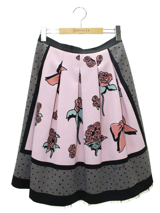 エムズグレイシー 017701 スカート 38 ピンク ローズプリント ドット チュール ITE5K8TAHPF6