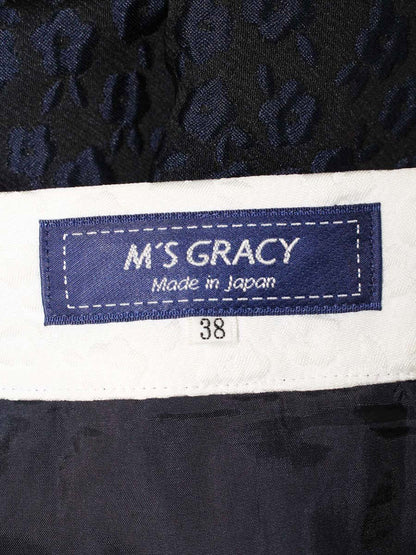 エムズグレイシー 017123 スカート 38 ネイビー フラワーモチーフ エンボス タックフレア ITOZLEJIFZAI