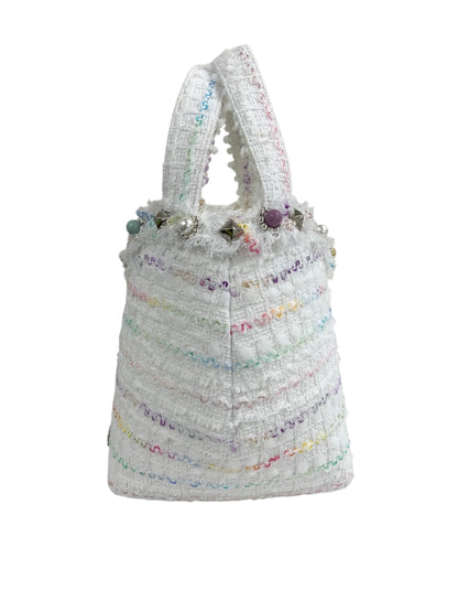 ルネ バッグ ホワイト ツィード ラインストーン ITJD1QKNCNQA