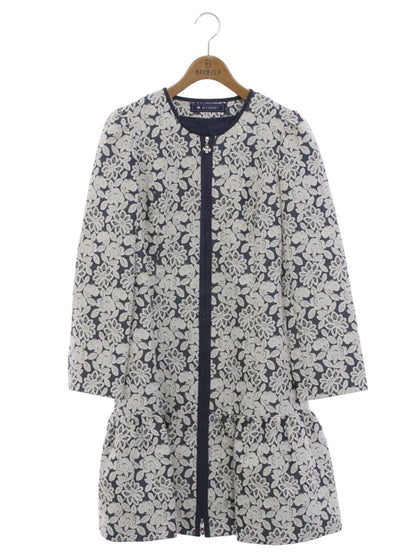 エムズグレイシー 629101 コート 38 ブルー フラワーモチーフ レースノーカラー カメリア Wジップ ITB119EMRSAN 【SALE】