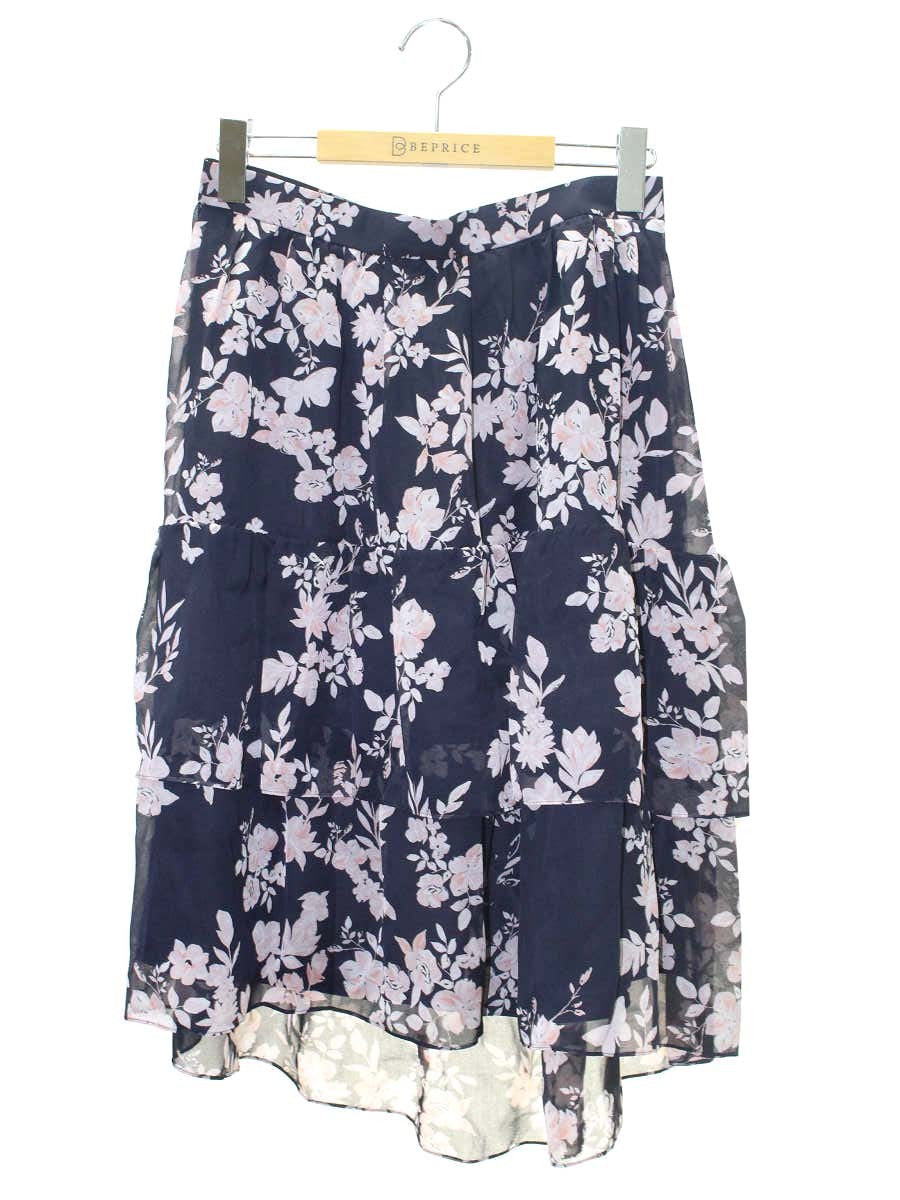 トゥービーシック W5S02-708-29 スカート 42 ネイビー 花 ティアード フリル ITJ4OGAOZ3VU