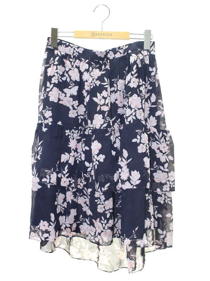 トゥービーシック W5S02-708-29 スカート 42 ネイビー 花 ティアード フリル ITJ4OGAOZ3VU