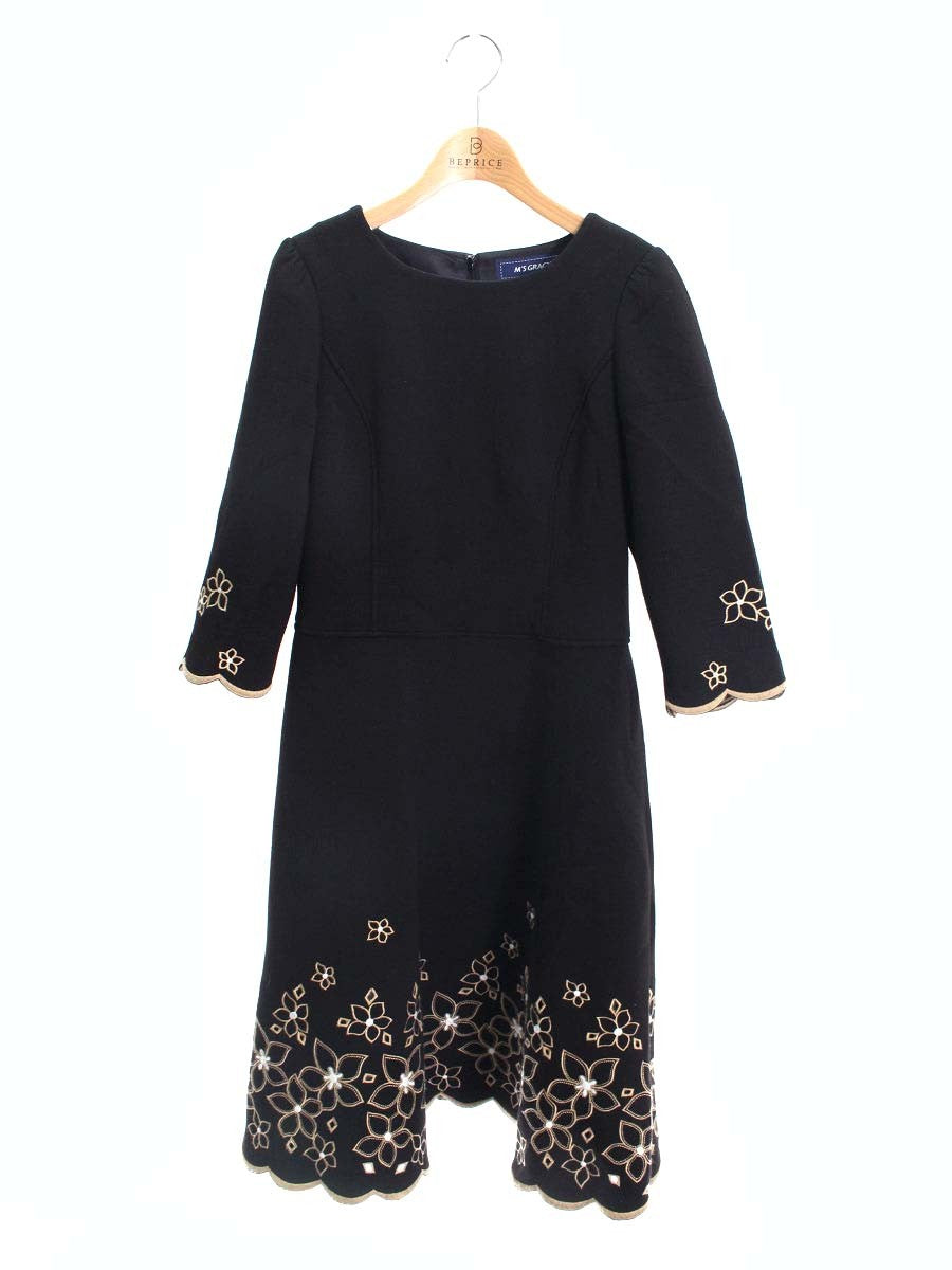 エムズグレイシー 011113 ワンピース 36 ブラック カットワーク ボンディング ITIGXEVZ0EMO
