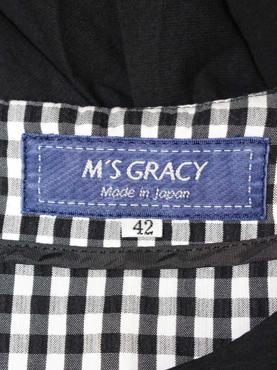 エムズグレイシー 810311 トップス 42 ブラック/ホワイト チェック 花 レース ITI61696BTIC