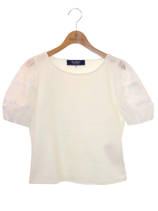 エムズグレイシー 015317 Tシャツ カットソー 38 ホワイト レース グログランリボン ITWPJKUKV5P5