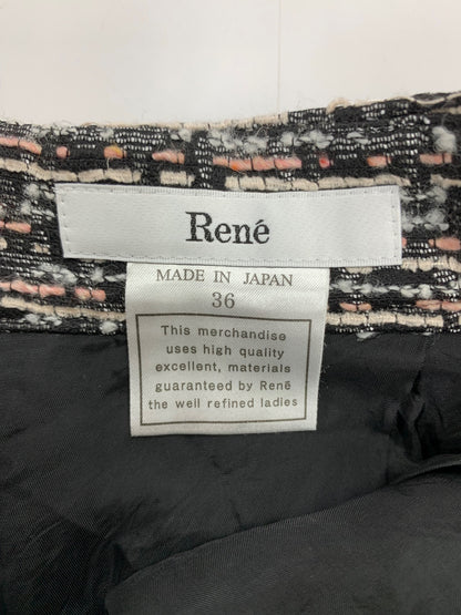 ルネ 6334200 スカート 36 ブラック TISSUE社製 ツイード タックフレア ITMJY286PAL8