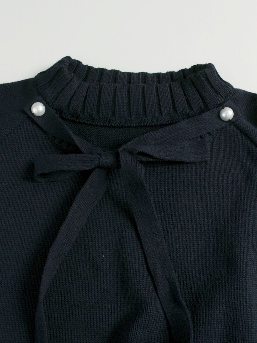 ルネ 6212430 ニット 34 ネイビー パール リボン ITF0DTGJF8RU