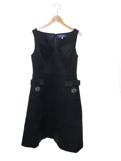 エムズグレイシー 911510 ワンピース 36 ブラック フラワーモチーフ ビーズ リボン ITPKHG539XRO