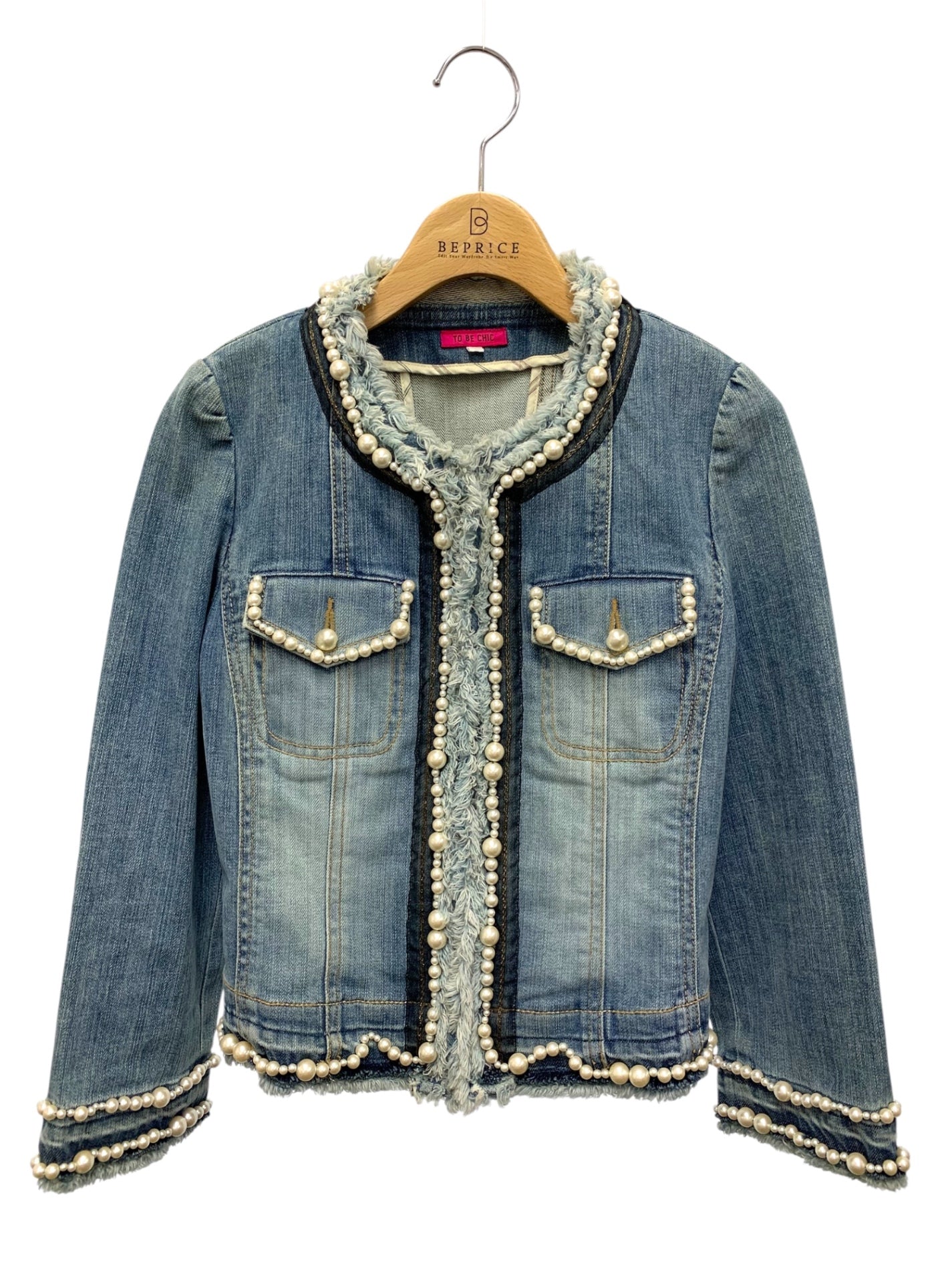 トゥービーシック W5E06-133-22 デニムジャケット 40 ブルー フェイクパール ITVU8XYLS0QS