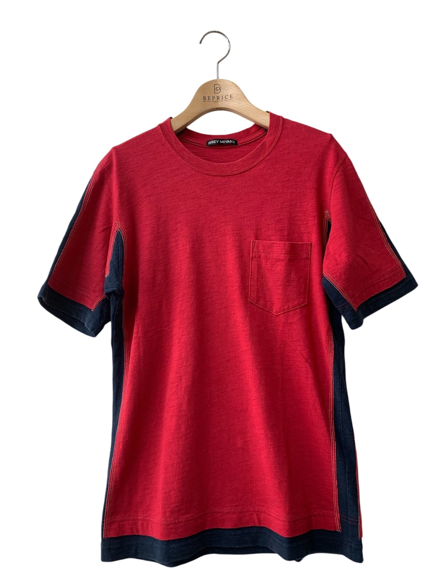 イッセイミヤケ ME63JK041 Tシャツ 2 レッド 切替 ポケット ITCOYCL7GQNM 【SALE】