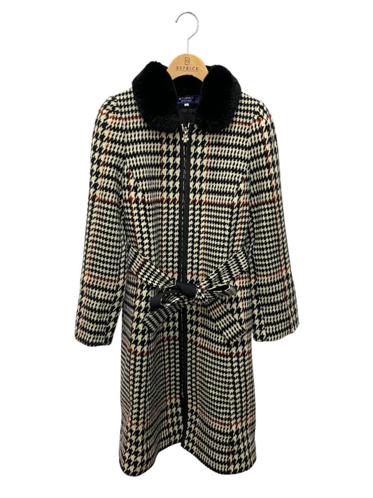 エムズグレイシー 729530 コート 38 ブラック ウール混 千鳥格子柄 レッキスファー カメリアWジップ IT6D8DKI5X2C