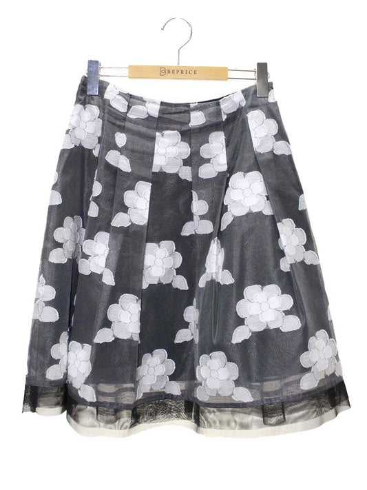 エムズグレイシー 527147-2 スカート 38 グレー フラワーモチーフ ジャカード チュール ITQACNCBUYC0