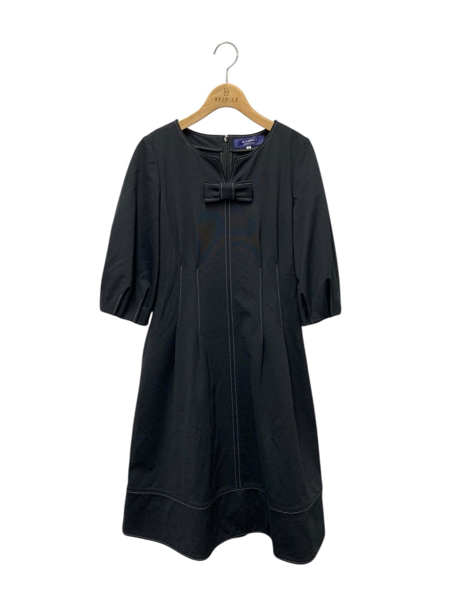 エムズグレイシー 011124 ワンピース 38 ブラック リボン ステッチ ITC5PPC4UH3S