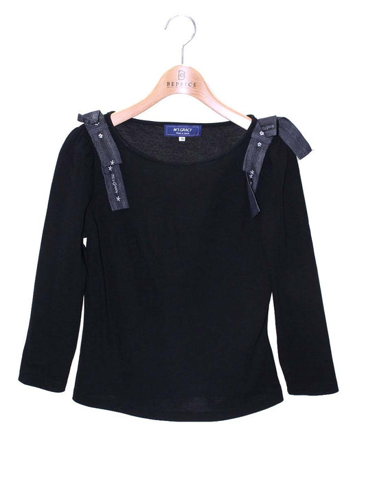 エムズグレイシー 015108 Tシャツ カットソー 38 ブラック ロゴリボン ロイヤルクール IT2UIBXYJKFQ
