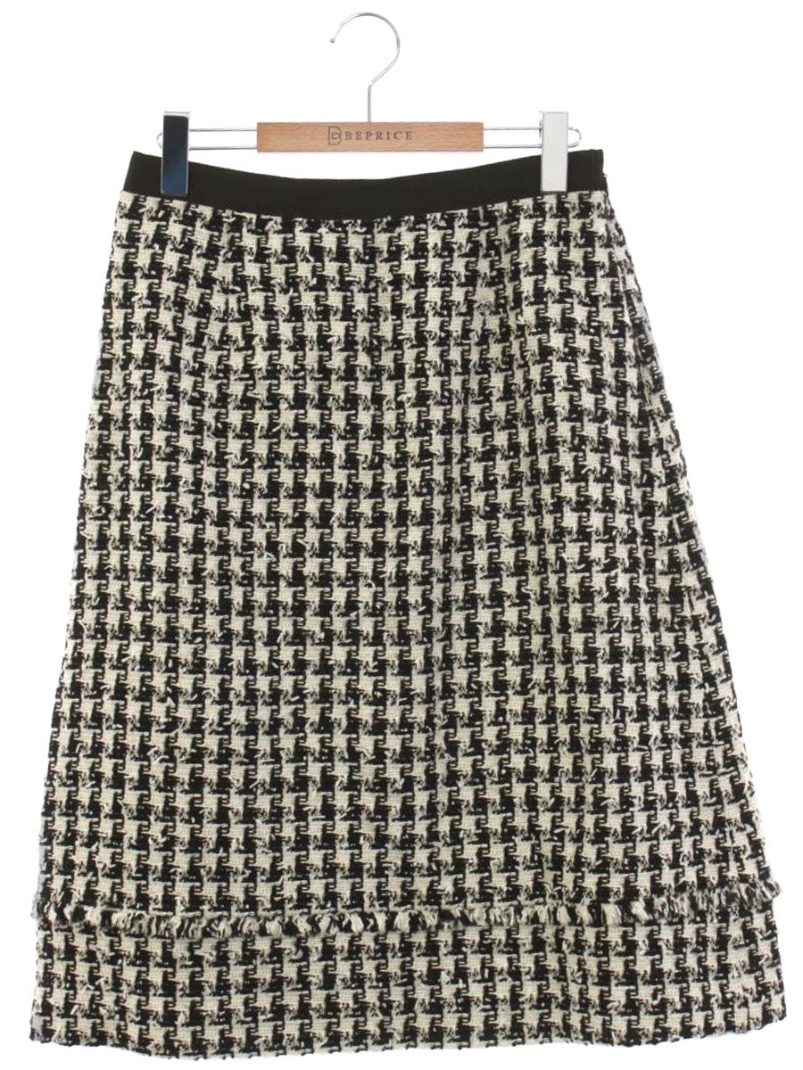 トゥービーシック W7S05-241-09 スカート 44 ブラック/ホワイト 千鳥格子柄 フリンジ ITZN30LM0N2G