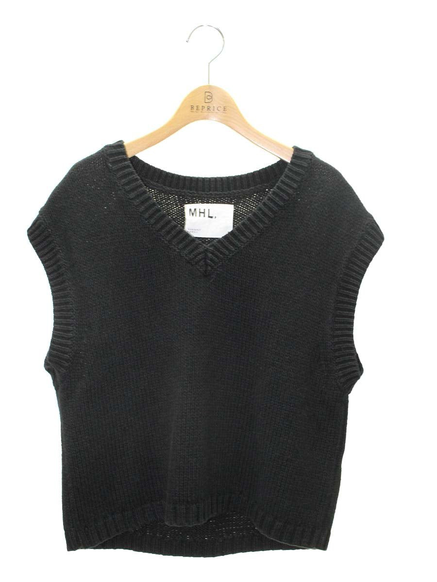 マーガレットハウエル MHL. COARSE COTTON LINEN 595-3161501 ニット ベスト 2 ブラック IT06OQEATAFQ