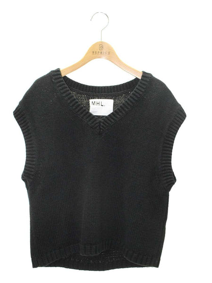 マーガレットハウエル MHL. COARSE COTTON LINEN 595-3161501 ニット ベスト 2 ブラック IT06OQEATAFQ