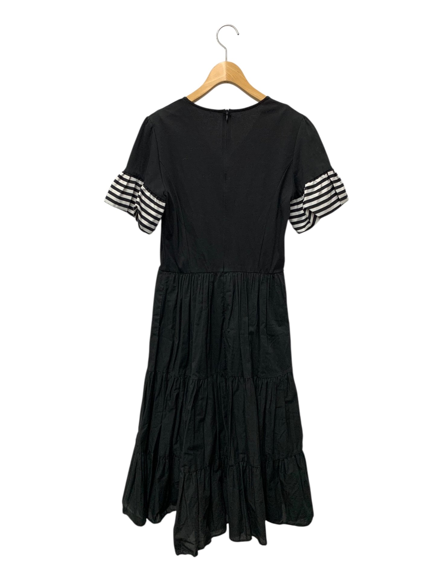 ボーダーズアットバルコニー BD2211P-3E-02 ワンピース 38 ブラック Vネック ボーダー ITVVB7V49G00