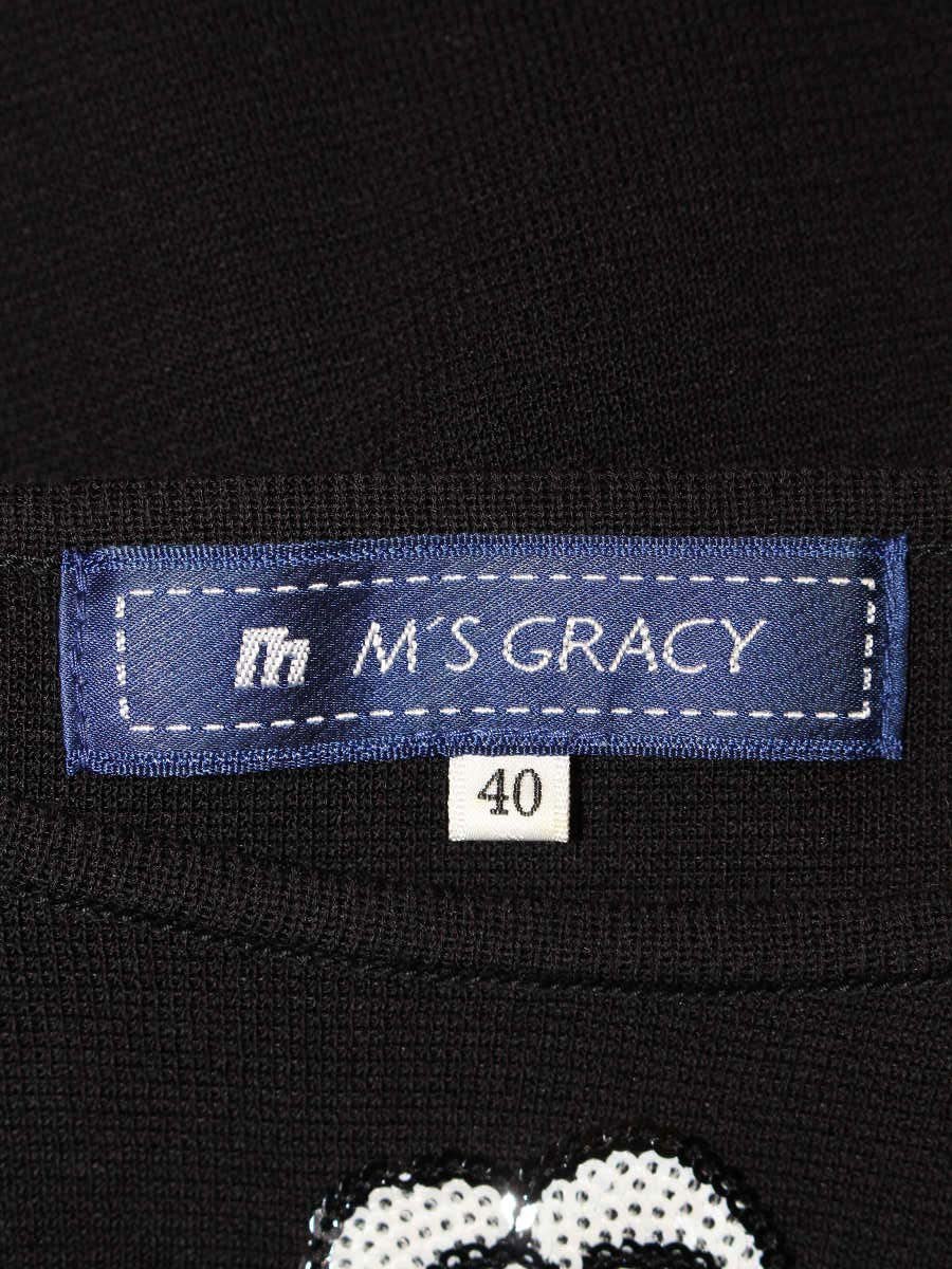 エムズグレイシー 728111 Tシャツ カットソー 40 ブラック フラワーモチーフ スパンコール ITW5V5CHL9F4