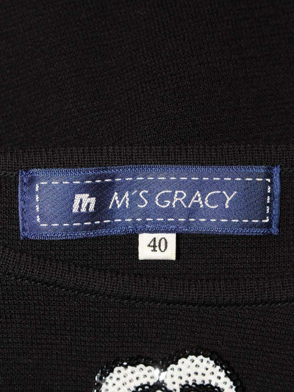 エムズグレイシー 728111 Tシャツ カットソー 40 ブラック フラワーモチーフ スパンコール ITW5V5CHL9F4