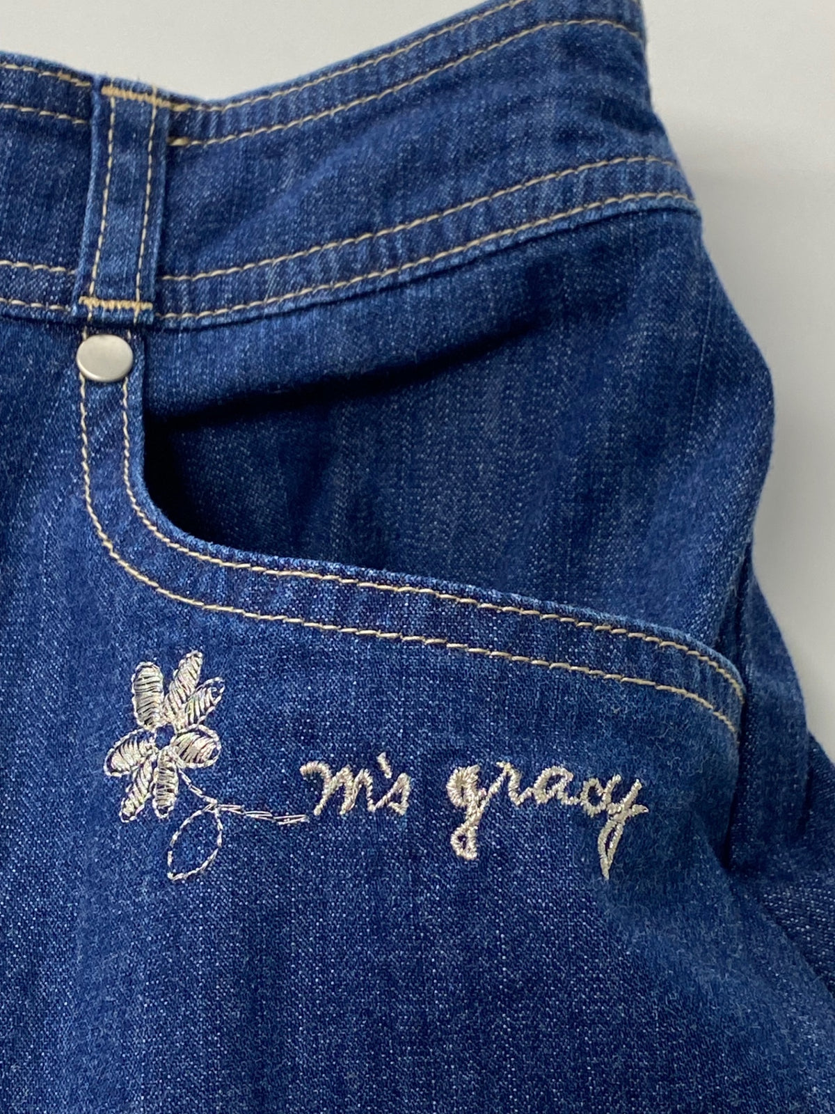 エムズグレイシー 516106 40 ブルー ロゴ刺繍 デニム ワイドパンツ ITHW9AZHIORK