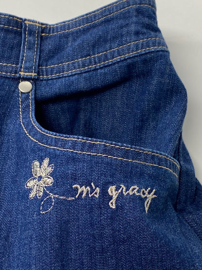 エムズグレイシー 516106 40 ブルー ロゴ刺繍 デニム ワイドパンツ ITHW9AZHIORK
