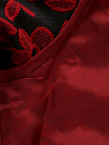 エムズグレイシー Red x Black Flower Dress 811546 ワンピース 40 レッド フラワーモチーフ バルーン 総柄 IT4W4JCIYK5E