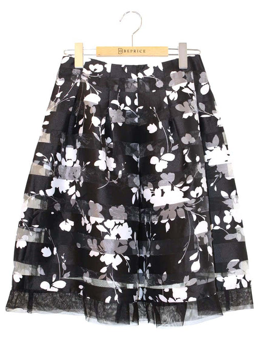 エムズグレイシー 817113 スカート 38 ブラック フラワーモチーフ オーガンジー フレア ITOLH96ENINC