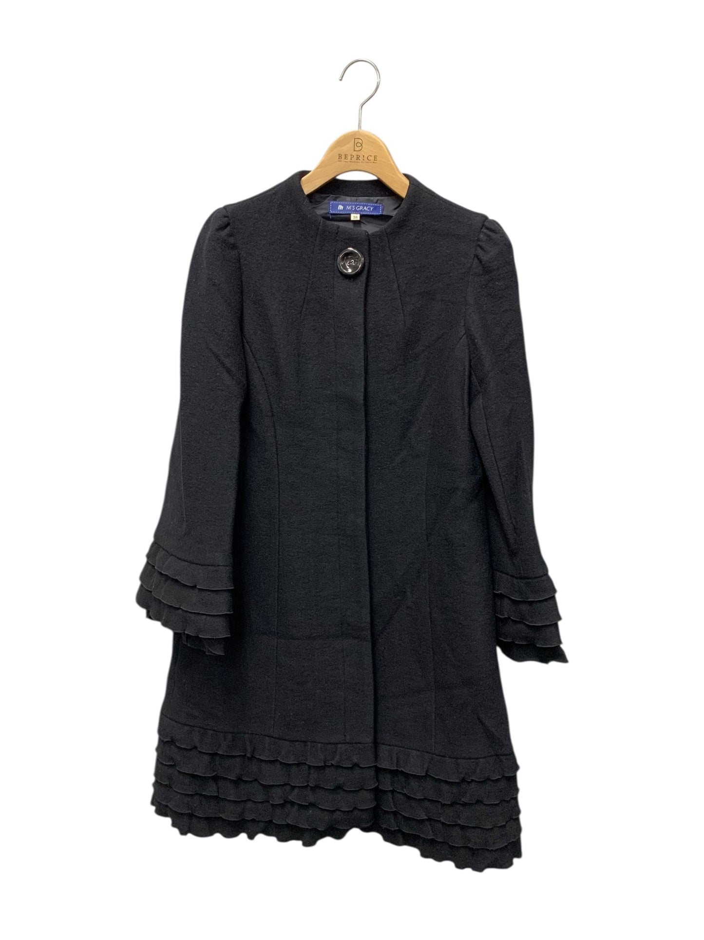 エムズグレイシー 929701 コート 38 ブラック ウール フリル ティアード IT4B4TO2VFAW 【SALE】