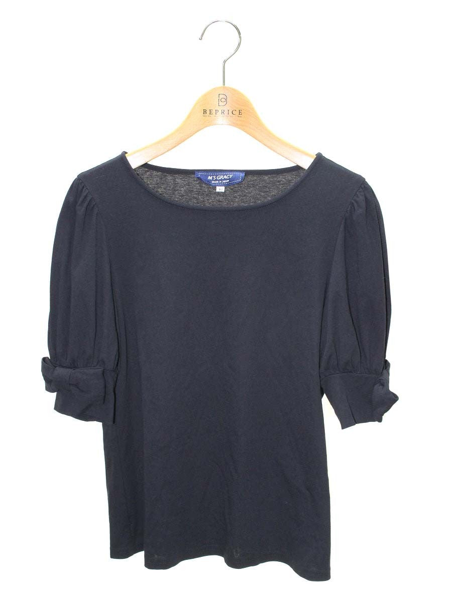エムズグレイシー 315325 トップス 40 ネイビー リボン 綿100％ IT1ZH7NHMEVM