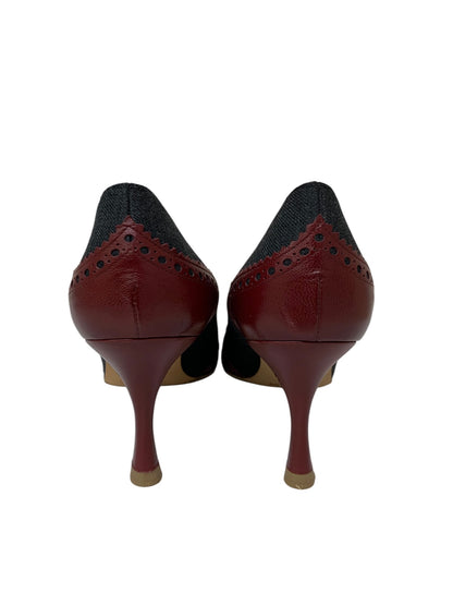 マノロブラニク パンプス 36.5 ボルドー デニム レザー ITI7S939D7LK