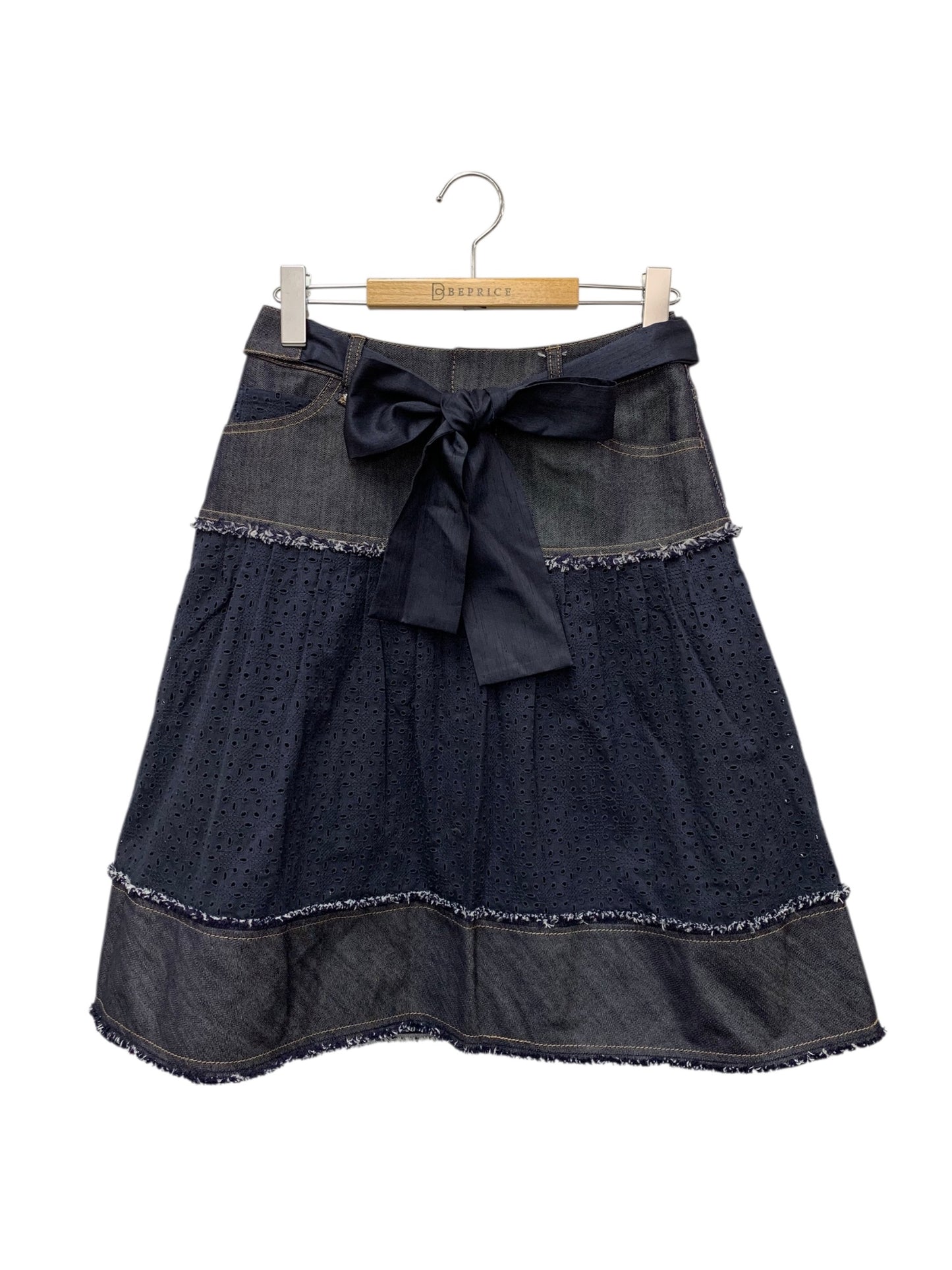 トゥービーシック UF5428-541-29 デニムスカート 38 ネイビー カットワーク 切替 フリンジ IT64DFWV772A 【SALE】