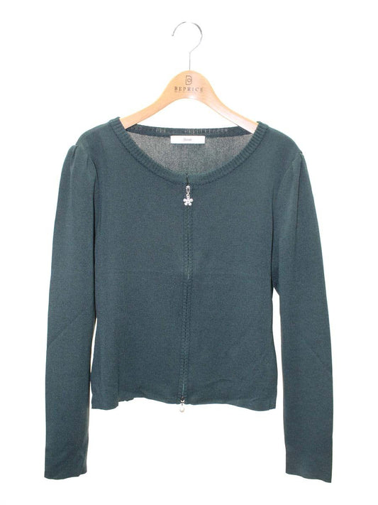 ルネ 6432180 カーディガン 38 グリーン ジップアップ パール フラワーチャーム ITEEWU04YDWL