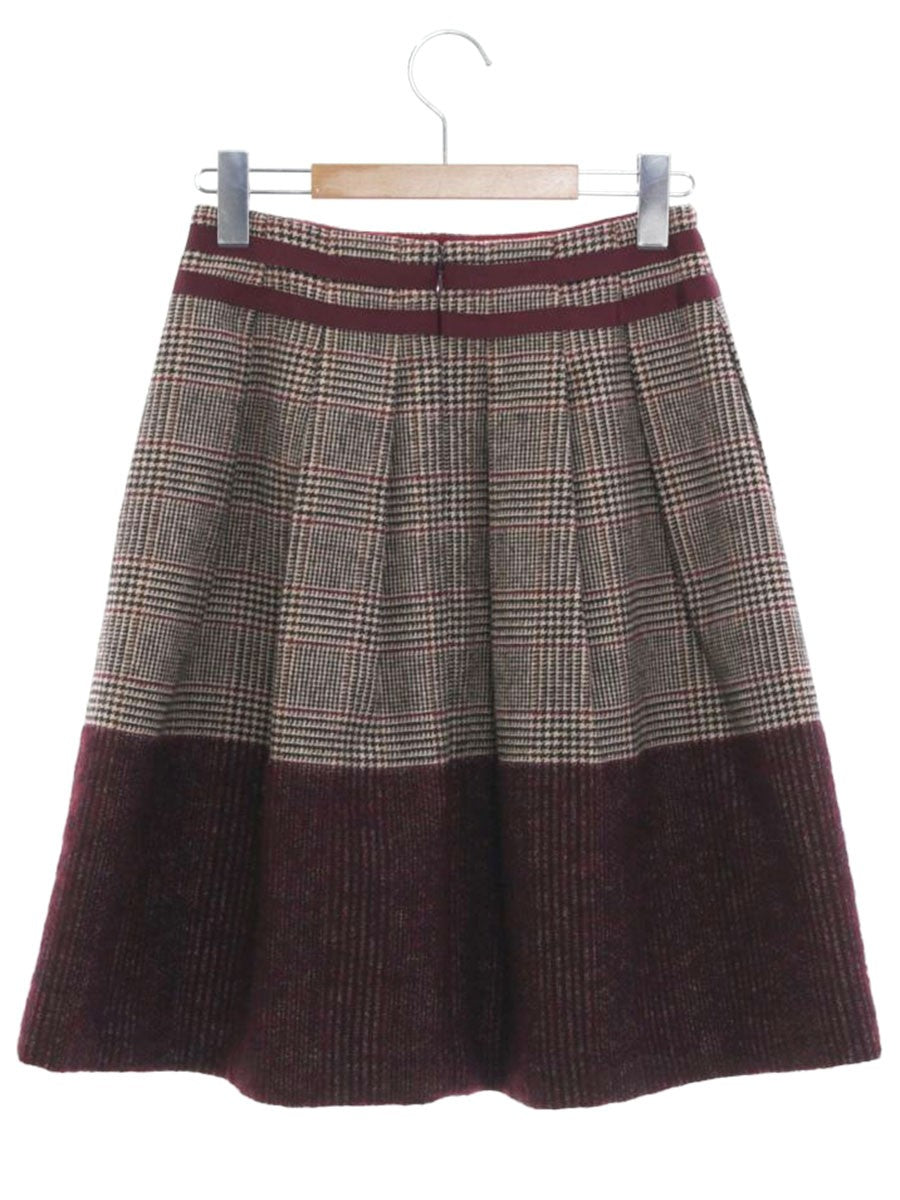 エムズグレイシー 817563 スカート 36 ワインレッド チェック ウール リボン ITTU3U3F7YSE