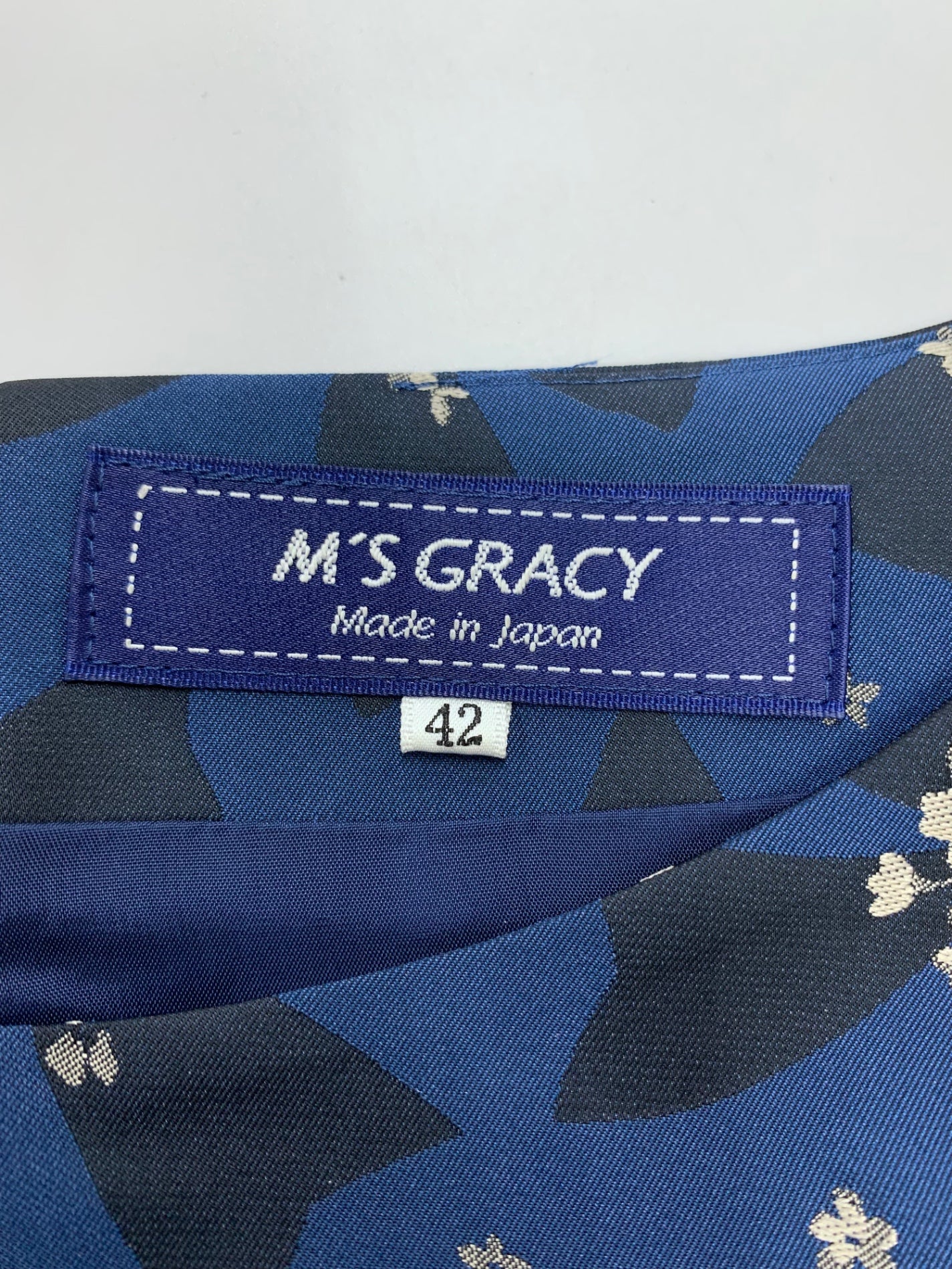 エムズグレイシー 211503 ワンピース 42 ブルー リボン フラワー タック IT79M47SESBM