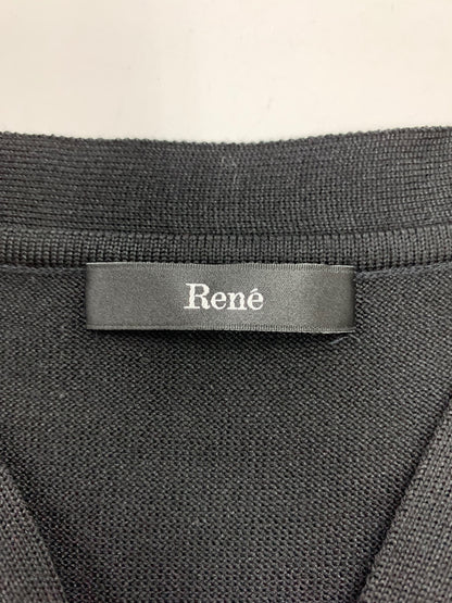 ルネ 5312216 カーディガン 36 ブラック バイカラー リボン パール 袖シアー IT4EZ34PCV1C