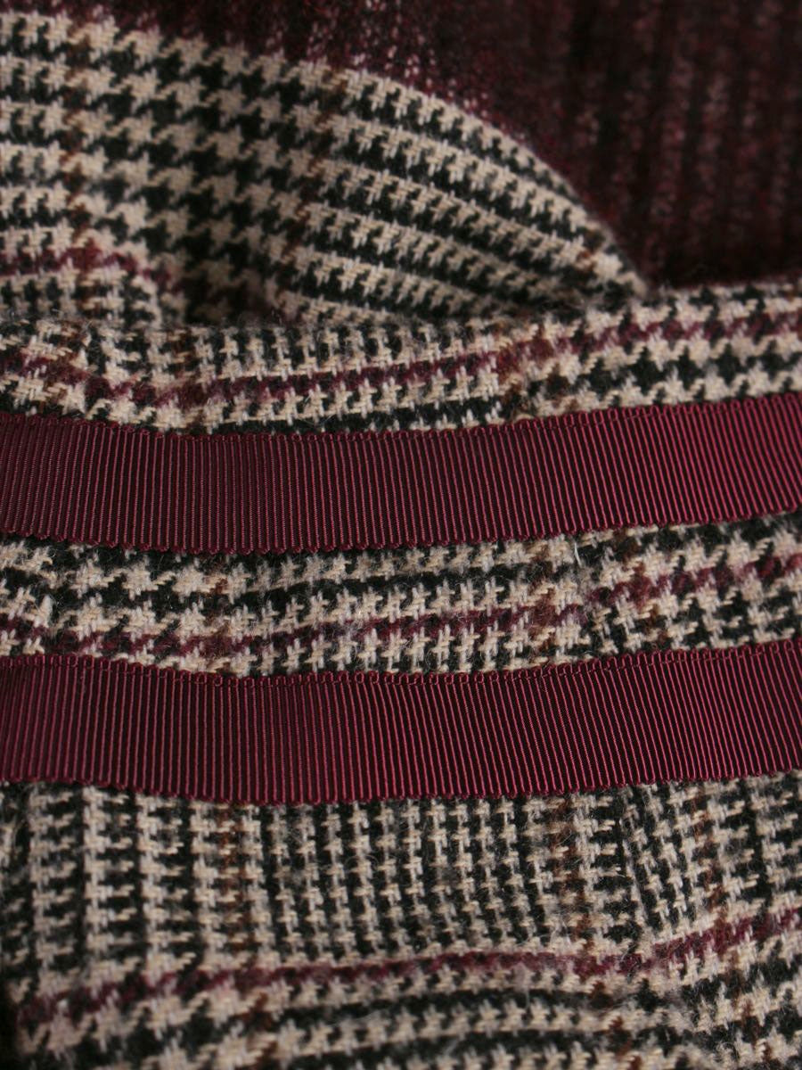 エムズグレイシー 817563 スカート 36 ワインレッド チェック ウール リボン ITTU3U3F7YSE