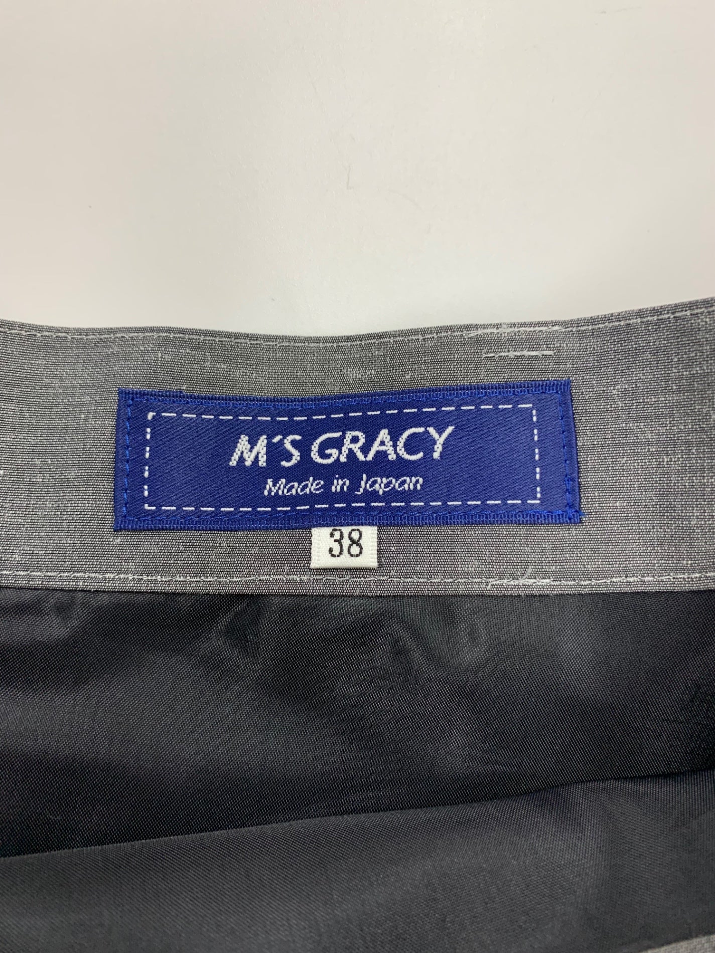 エムズグレイシー 417343 スカート 38 グレー 麻混リボン付き ITH9IMGXDLJ8